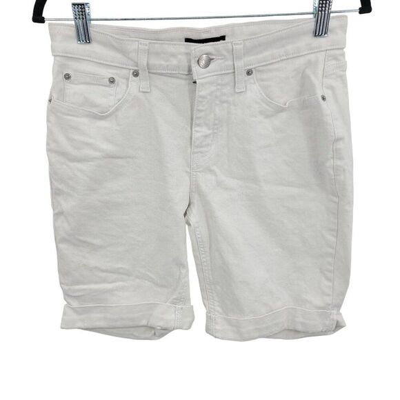 DKNY Jeans Denim Bermuda Shorts 8 White Stretch Cuffed Roll-up Comfort Fit - Picture 1 of 13
